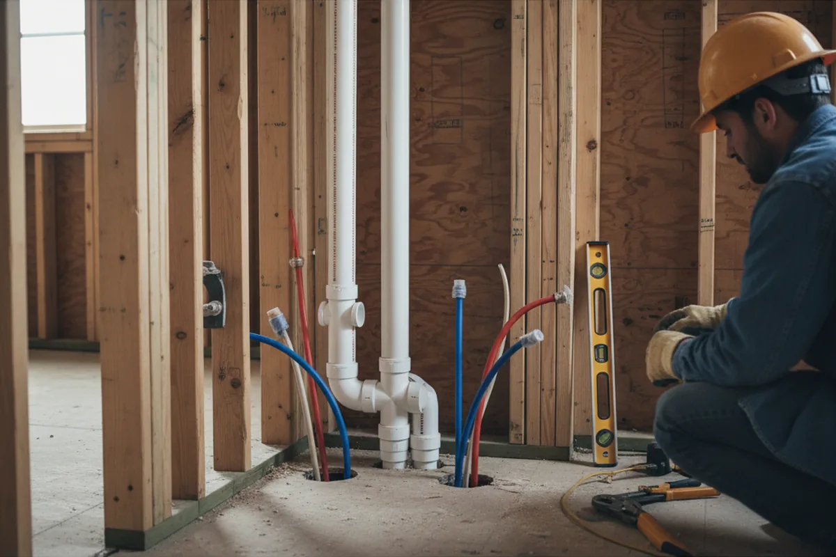 Drain and supply rough-in during Sump Pump Repair in Mill City
